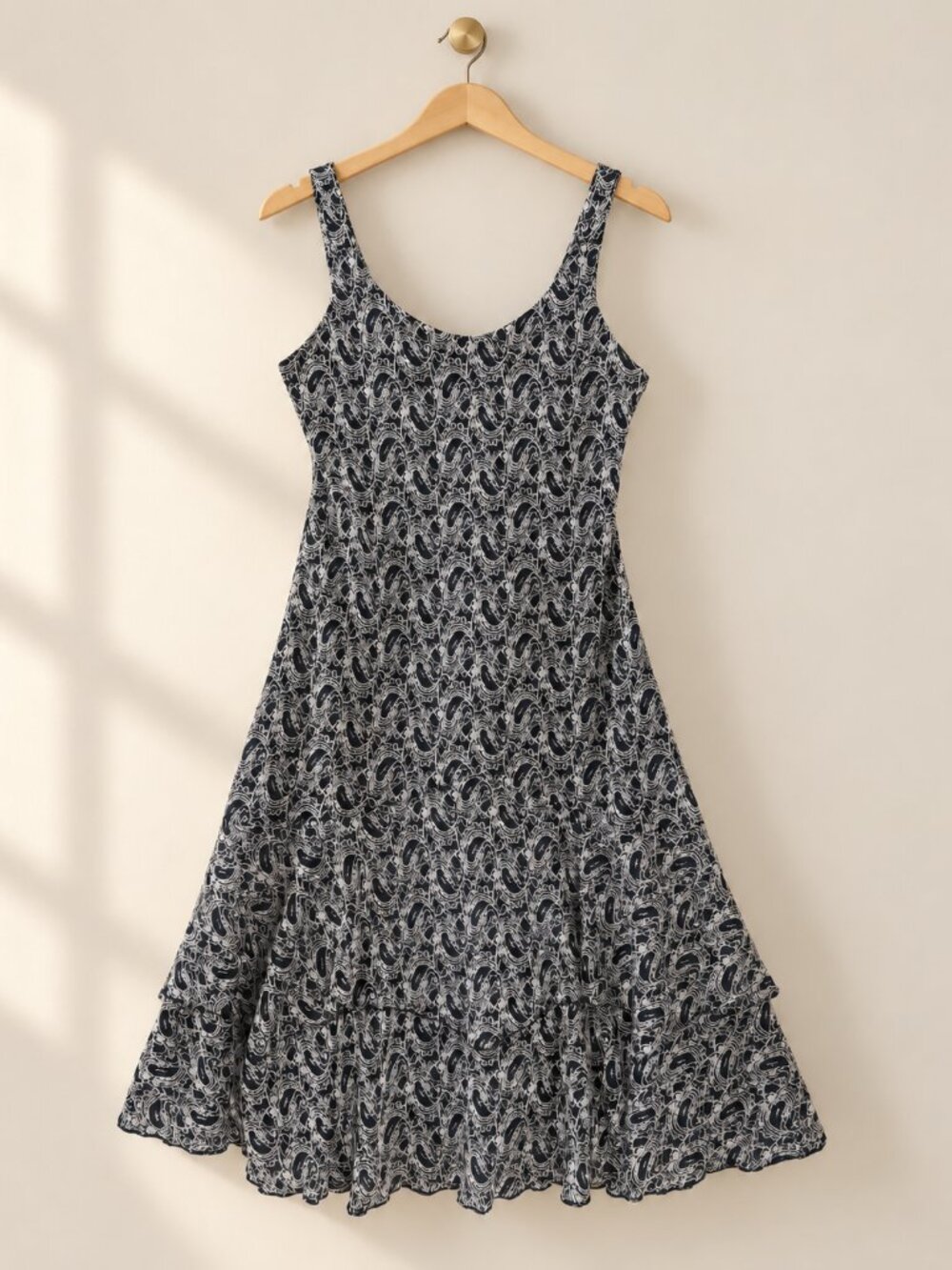 L’Atelier, Tiered Lacey Dress, Black & White, Size Medium